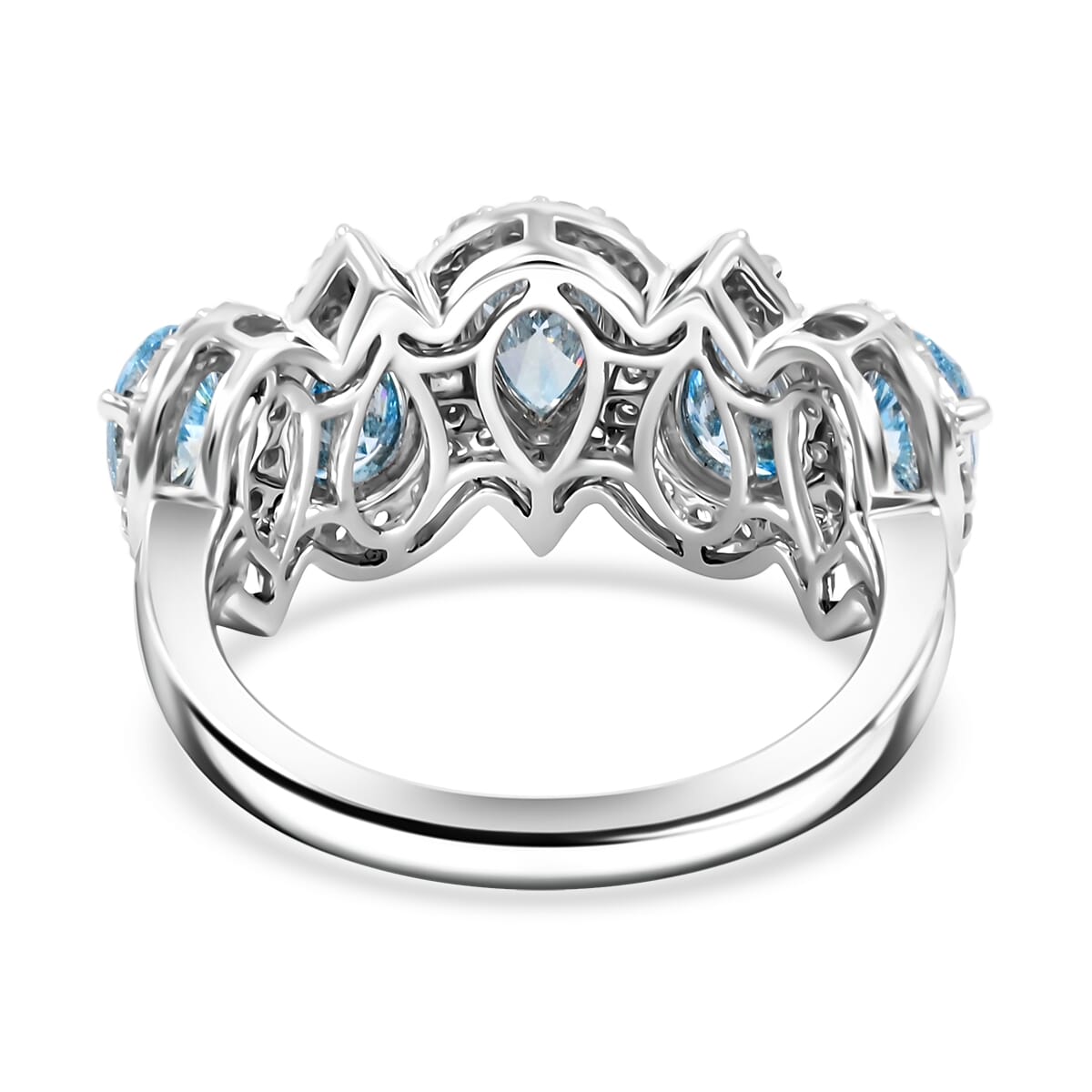 Luxuriant Lab Grown Blue and White Diamond 3.25 ctw Ring in 14K White Gold (Size 9.0) 4.69 Grams image number 4