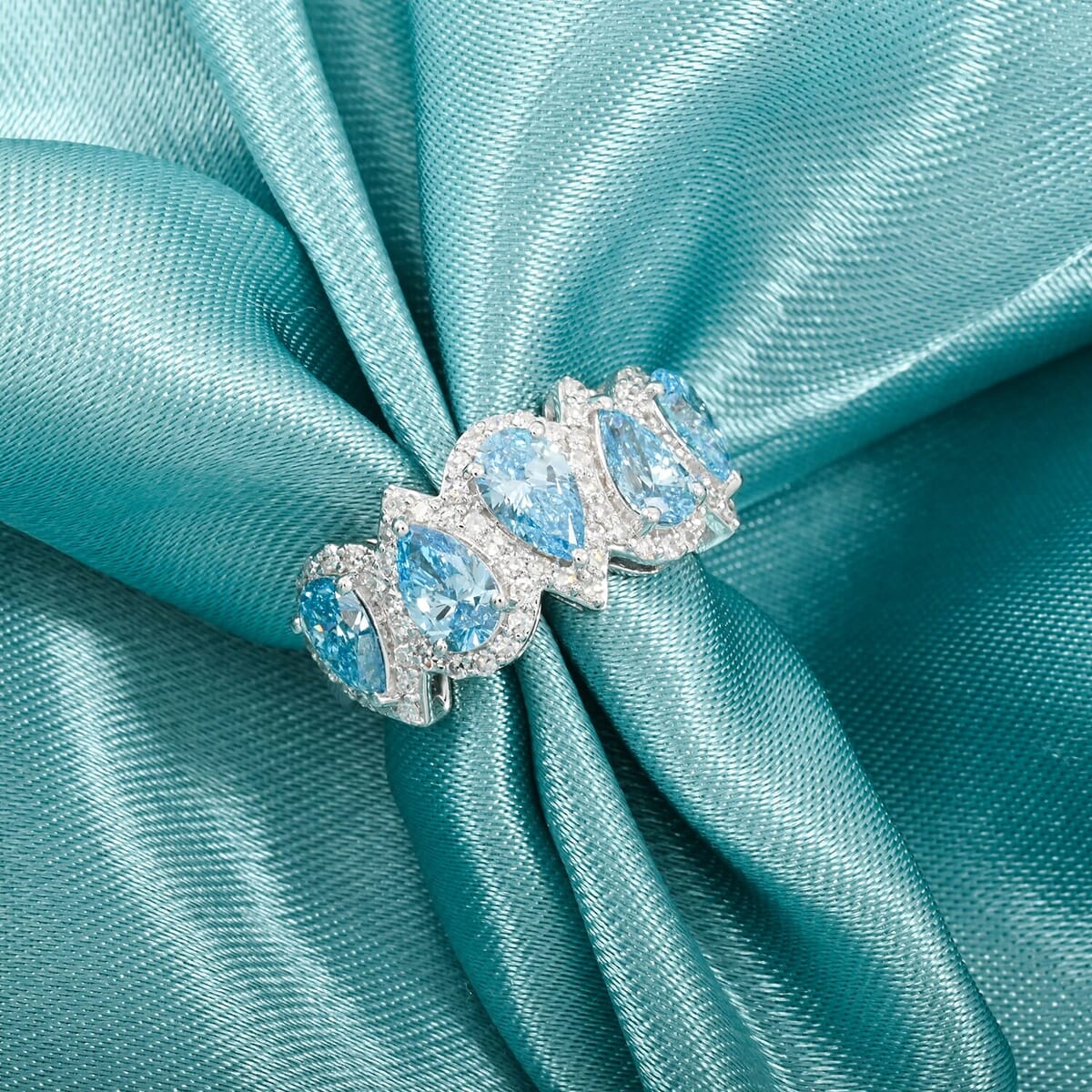 NY Closeout 14K White Gold Blue and White Diamond Ring (Size 9.5) (4.69 g) 3.25 ctw image number 1