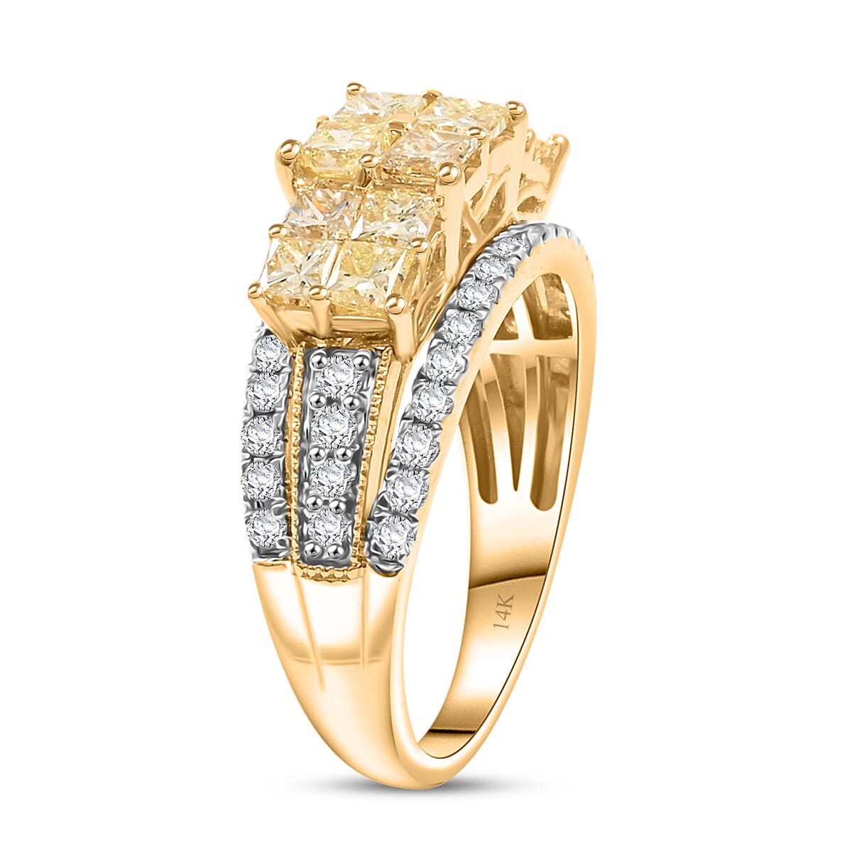 Natural Yellow and White Diamond (SI) 2.03 ctw Ring in 14K Yellow Gold (Size 6.0) image number 3