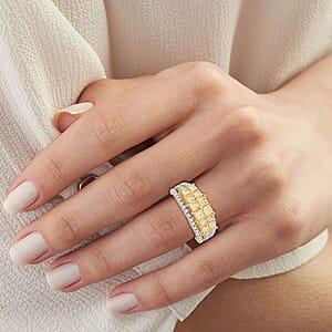 14K Yellow Gold Natural Yellow and White Diamond (I2) Ring (Size 7.5) 2.03 ctw