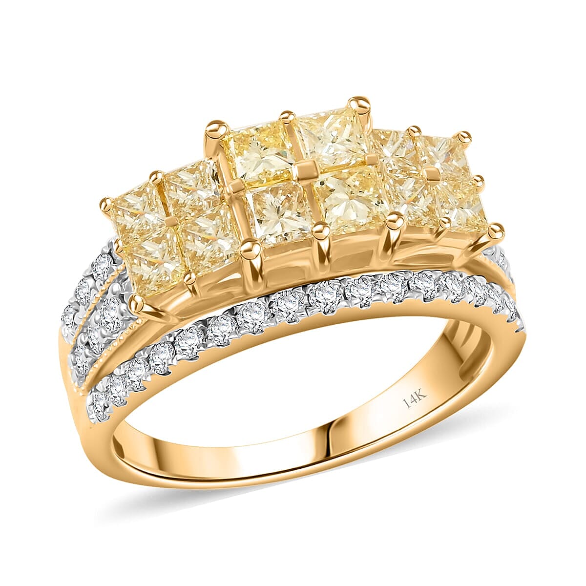 14K Yellow Gold Natural Yellow and White Diamond (I2) Ring (Size 8.5) 2.03 ctw image number 0