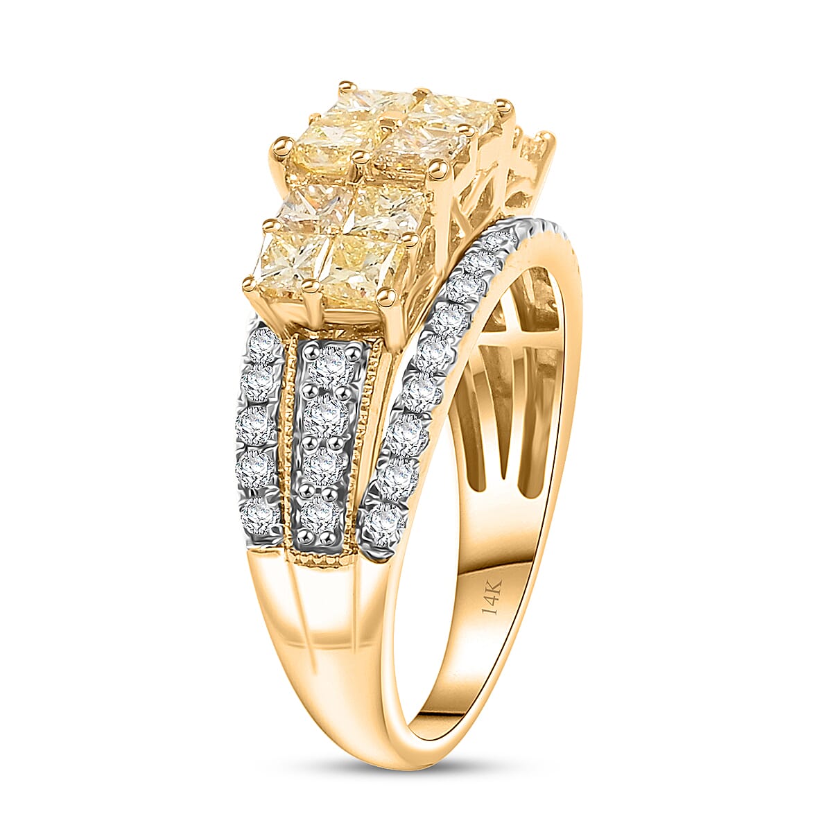 Natural Yellow and White Diamond (SI) 2.03 ctw Ring in 14K Yellow Gold (Size 9.0) image number 3