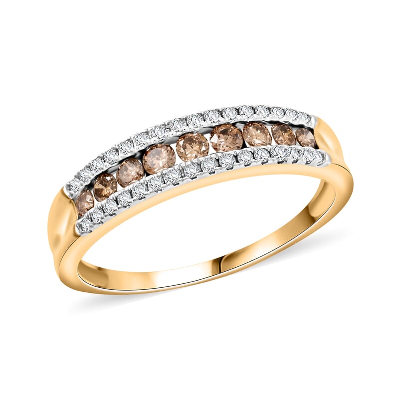 Natural Champagne and White Diamond 0.50 ctw Ring