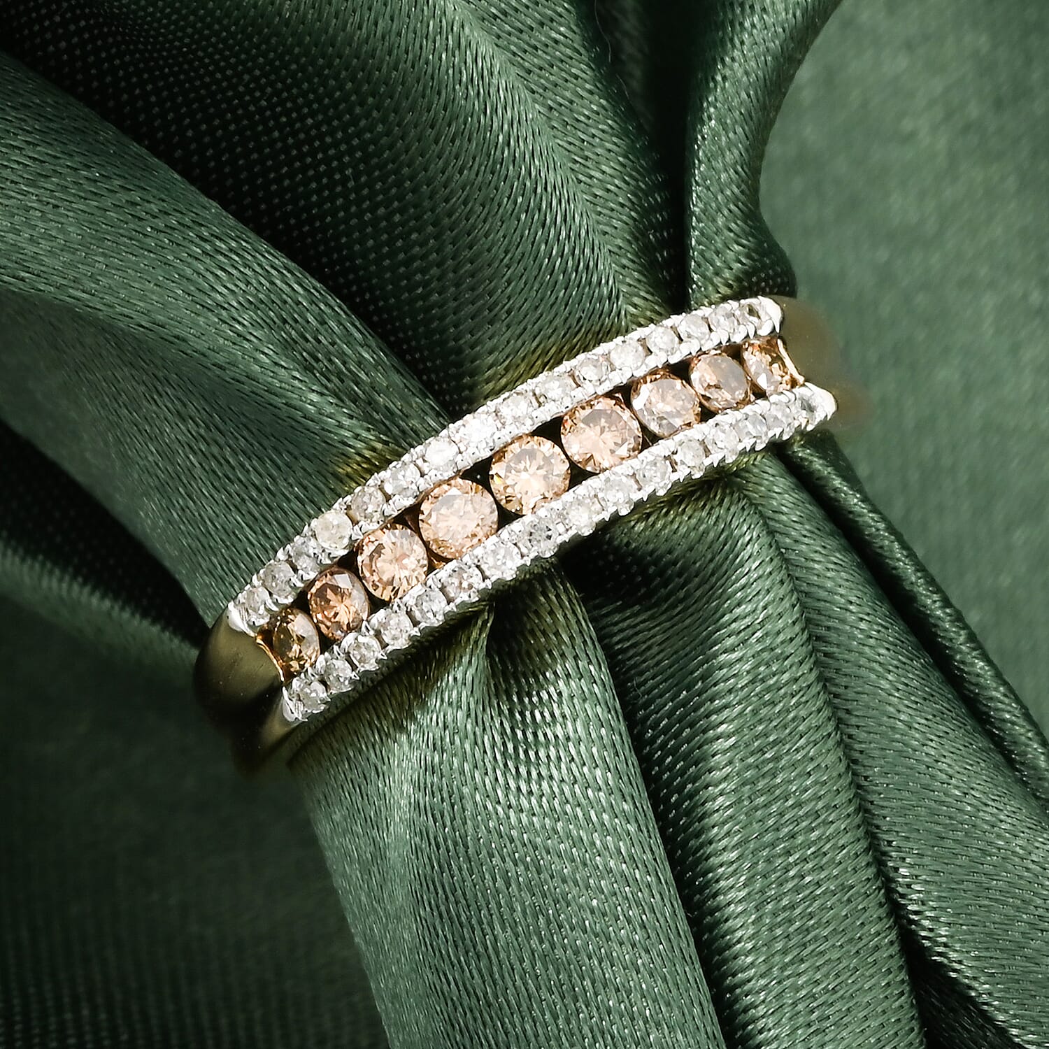 Natural Champagne and White Diamond 0.50 ctw Ring