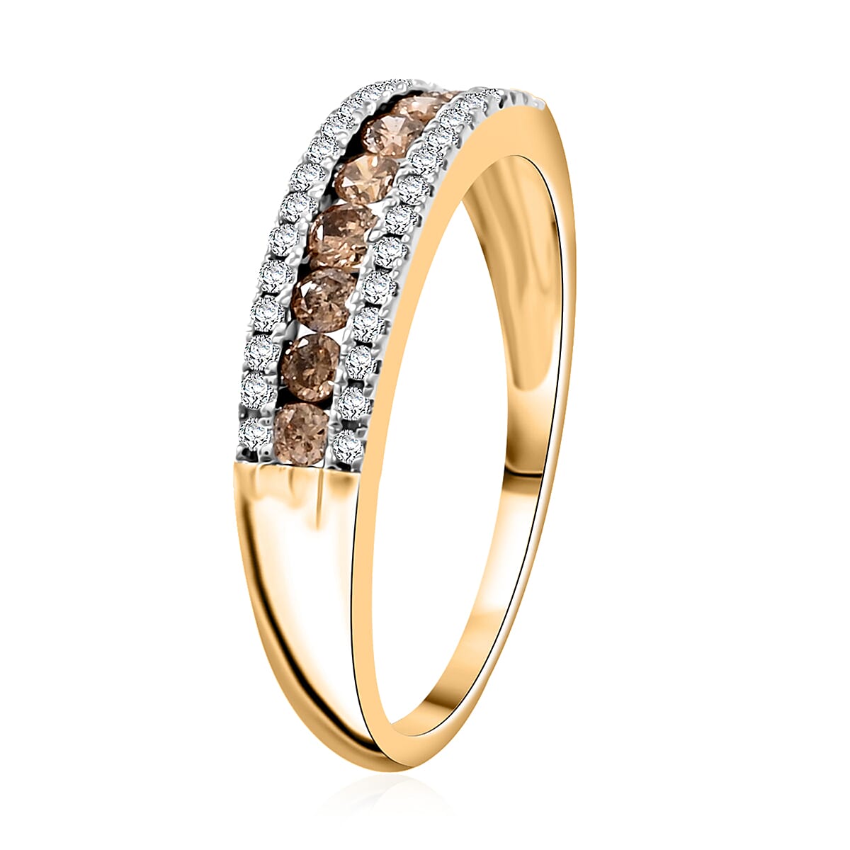Natural Champagne and White Diamond 0.50 ctw Ring
