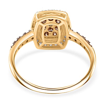 Natural Champagne and White Diamond 0.50 ctw Ring in 14K Yellow Gold Over Sterling Silver (Size 7.0)