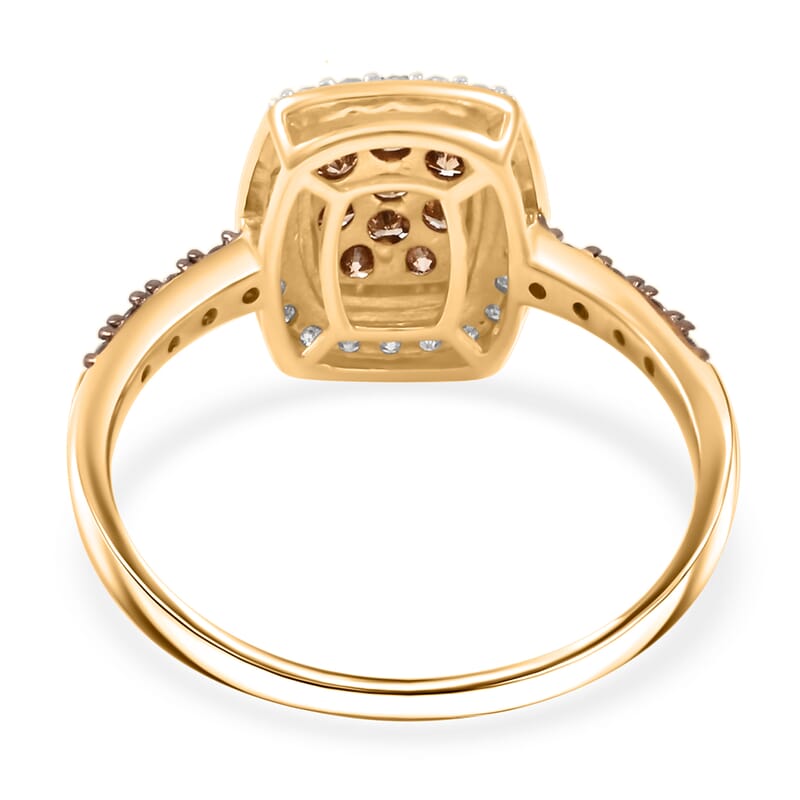 Natural Champagne and White Diamond 0.50 ctw Ring in 14K Yellow Gold Over Sterling Silver (Size 7.0)