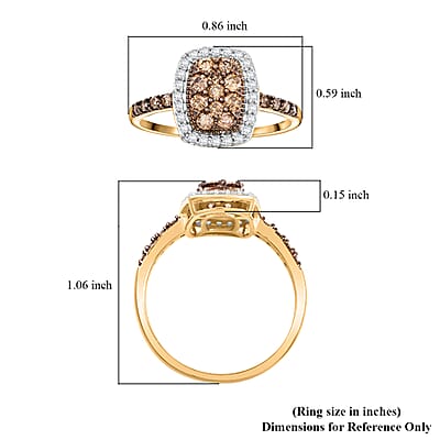 Natural Champagne and White Diamond 0.50 ctw Ring in 14K Yellow Gold Over Sterling Silver (Size 7.0)