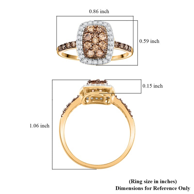 Natural Champagne and White Diamond 0.50 ctw Ring in 14K Yellow Gold Over Sterling Silver (Size 7.0)
