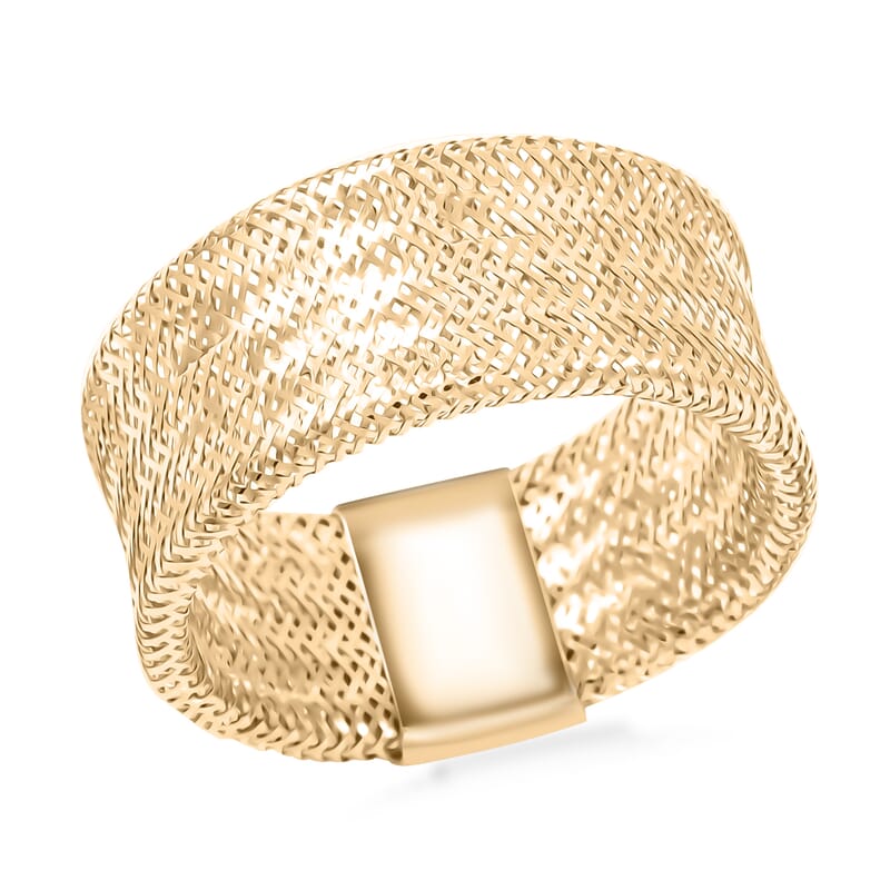 Italian 8.6mm Flex Greek Key Stretch Ring in 10K Yellow Gold (Size 6-8) 0.83 Gram