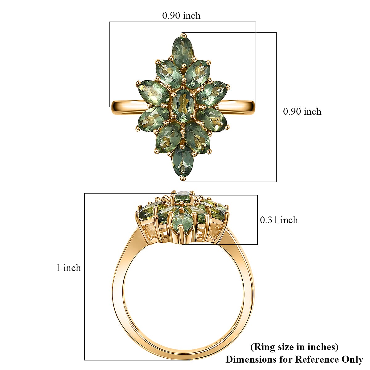 D'Joy Premium Malagasy Pine Apatite 2.75 ctw Twilight Bloom Ring in 18K Vermeil Yellow Gold Over Sterling Silver (Size 10.0)