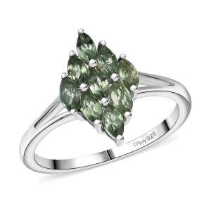D'Joy Malagasy Pine Apatite 0.90 ctw Cluster Ring in Rhodium Over Sterling Silver (Size 5.0)