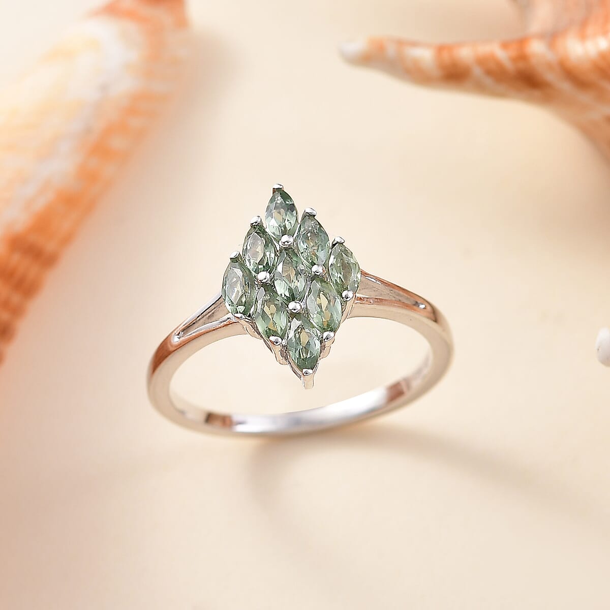 D'Joy Malagasy Pine Apatite 0.90 ctw Cluster Ring in Rhodium Over Sterling Silver (Size 6.0) image number 1