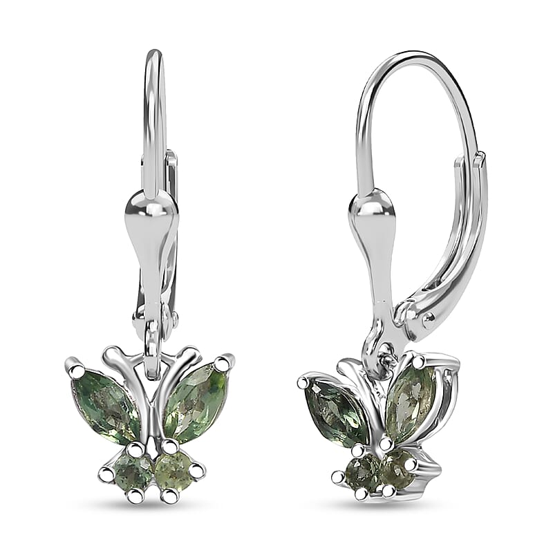 D'Joy Malagasy Pine Apatite 0.80 ctw Woodland Wings Earrings in Rhodium Over Sterling Silver