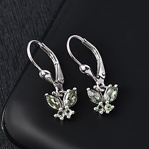 D'Joy Malagasy Pine Apatite 0.80 ctw Woodland Wings Earrings in Rhodium Over Sterling Silver
