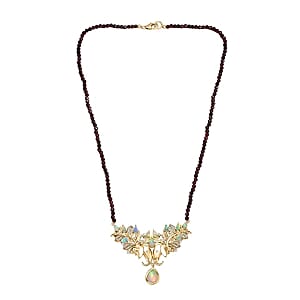 Premium Ethiopian Welo Opal and White Zircon 6.09 ctw Fancy Necklace in 18K Vermeil Yellow Gold Over Sterling Silver 18 Inches (11.71 g)