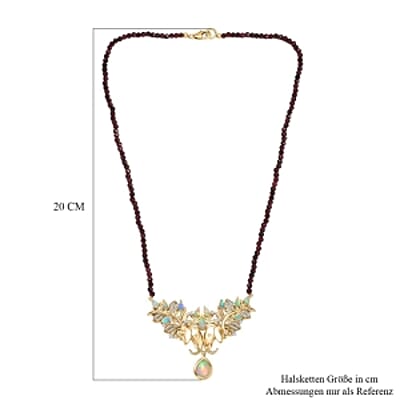 Premium Ethiopian Welo Opal and White Zircon 6.09 ctw Fancy Necklace in 18K Vermeil Yellow Gold Over Sterling Silver 18 Inches (11.71 g)