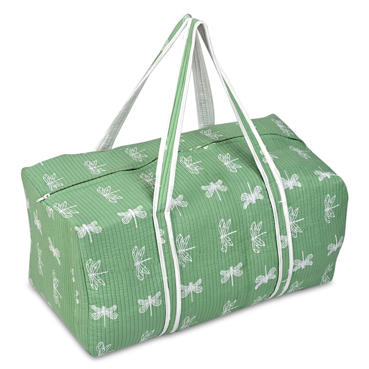 Green Quilted Fabric Bag with Zipper Closure image number 4