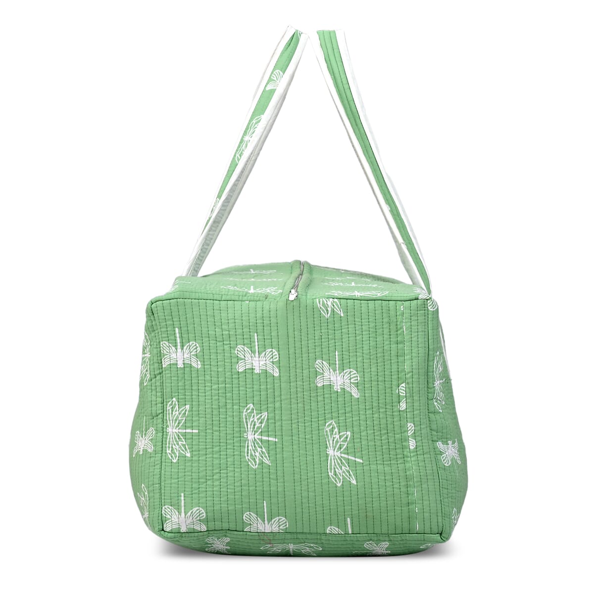 Green Quilted Fabric Bag with Zipper Closure image number 5