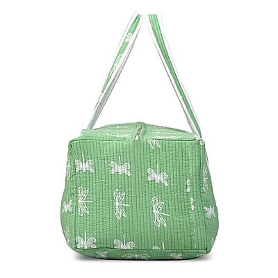 Green Quilted Cotton & Polyester Bag with Zipper Closure