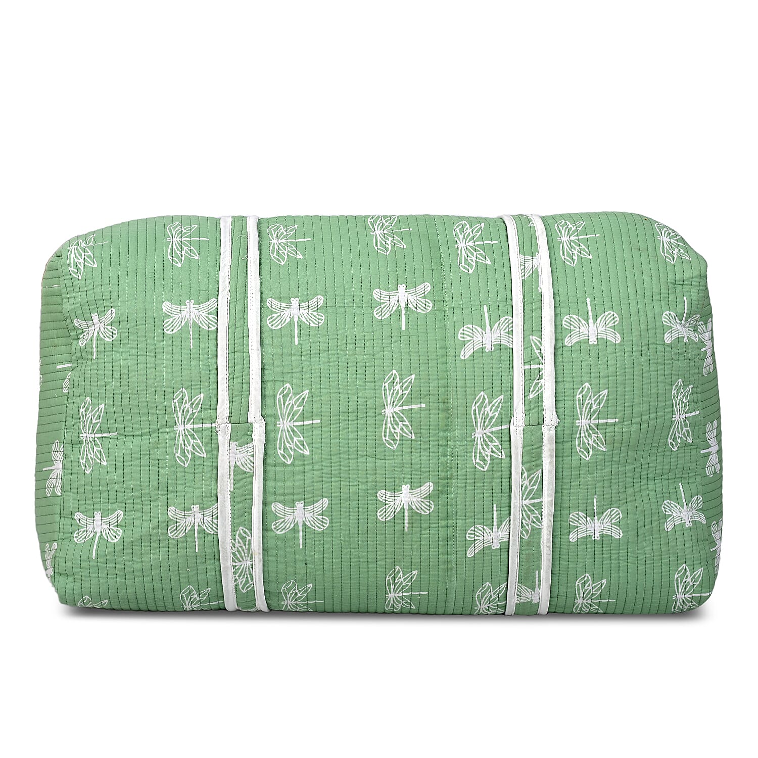 Green Quilted Cotton & Polyester Bag with Zipper Closure