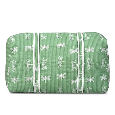 Green Quilted Cotton & Polyester Bag with Zipper Closure