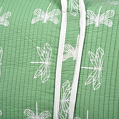 Green Quilted Cotton & Polyester Bag with Zipper Closure