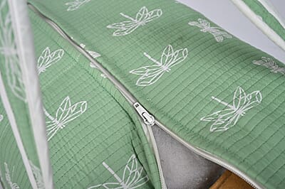 Green Quilted Cotton & Polyester Bag with Zipper Closure