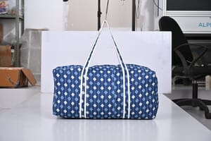 Blue Quilted Fabric Bag with Zipper Closure