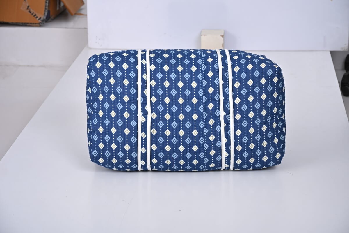 Blue Quilted Fabric Bag with Zipper Closure image number 6