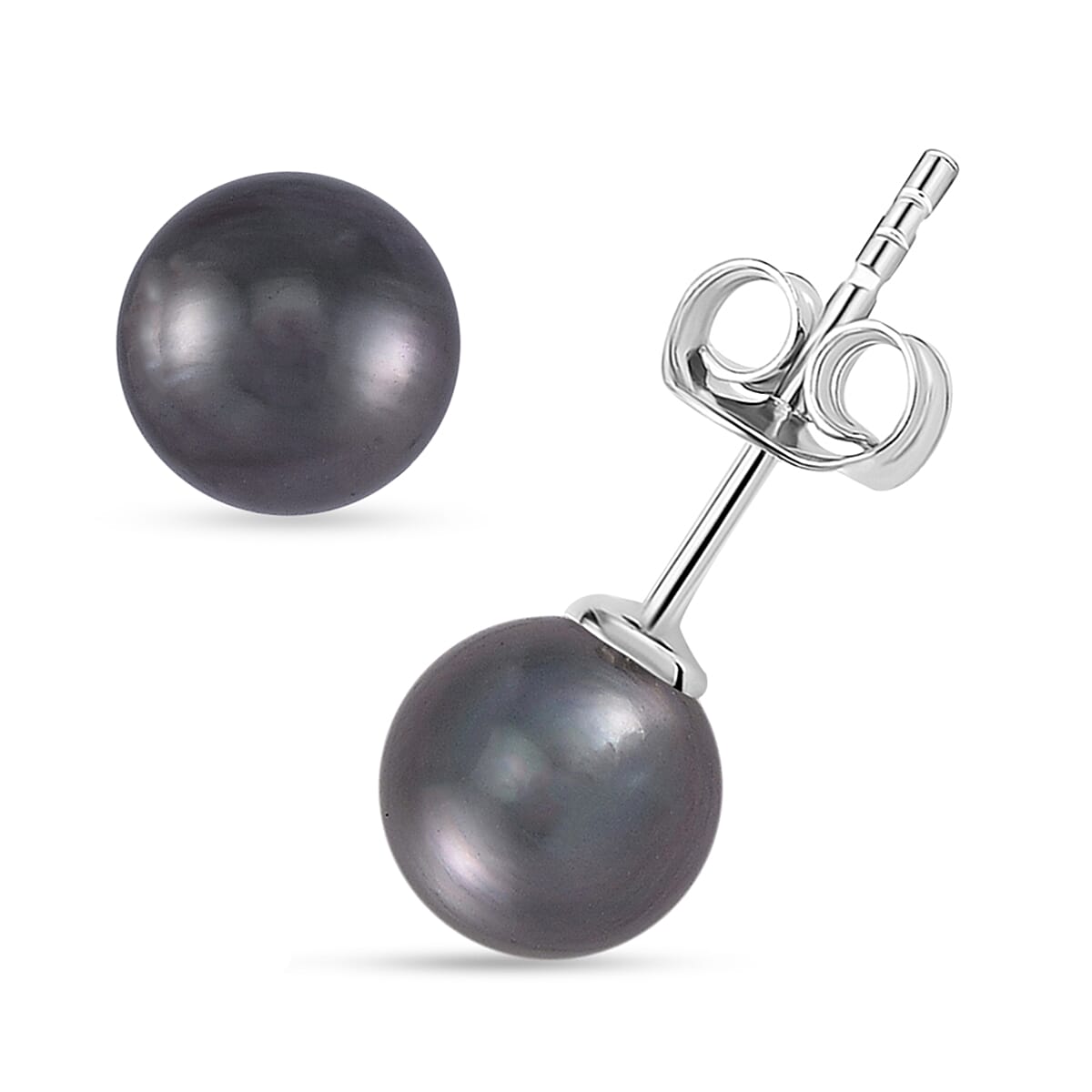 Tahitian Cultured Pearl Solitaire Stud Earrings in Rhodium Over Sterling Silver image number 0