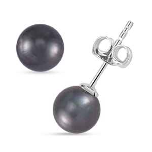 Tahitian Cultured Pearl Solitaire Stud Earrings in Rhodium Over Sterling Silver