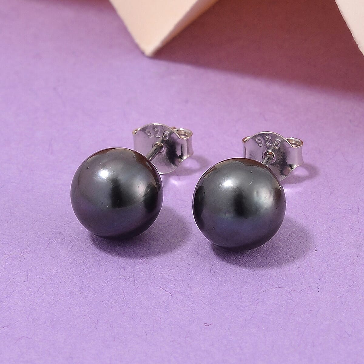 Tahitian Cultured Pearl Solitaire Stud Earrings in Rhodium Over Sterling Silver image number 1