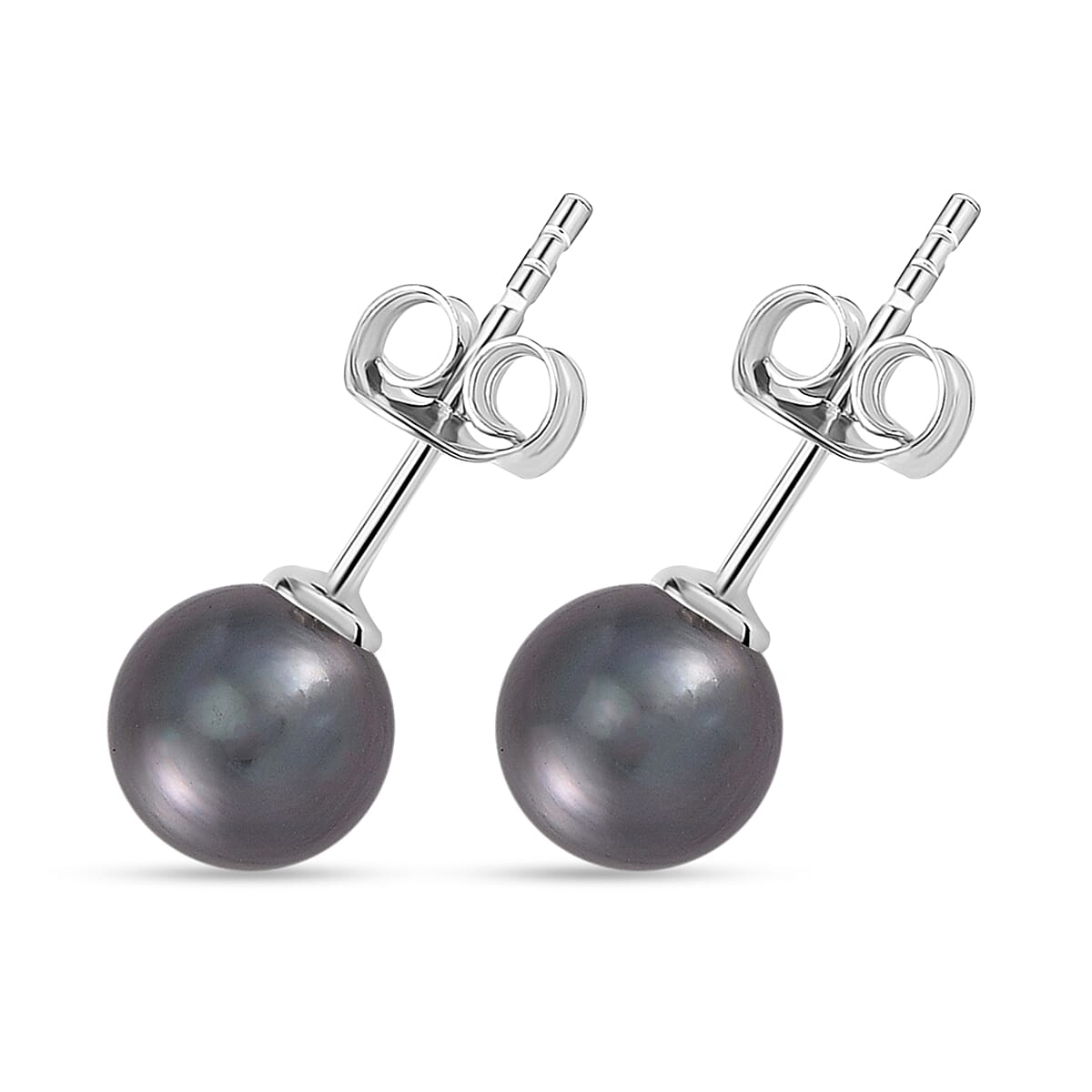 Tahitian Cultured Pearl Solitaire Stud Earrings in Rhodium Over Sterling Silver image number 3