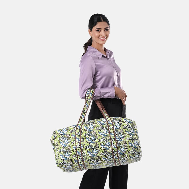 Multi Color Quilted Cotton & Polyester Bag with Zipper Closure