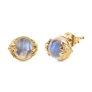 D'Joy Rainbow Moonstone 12.40 ctw Stud Earrings in 18K Vermeil Yellow Gold Over Sterling Silver