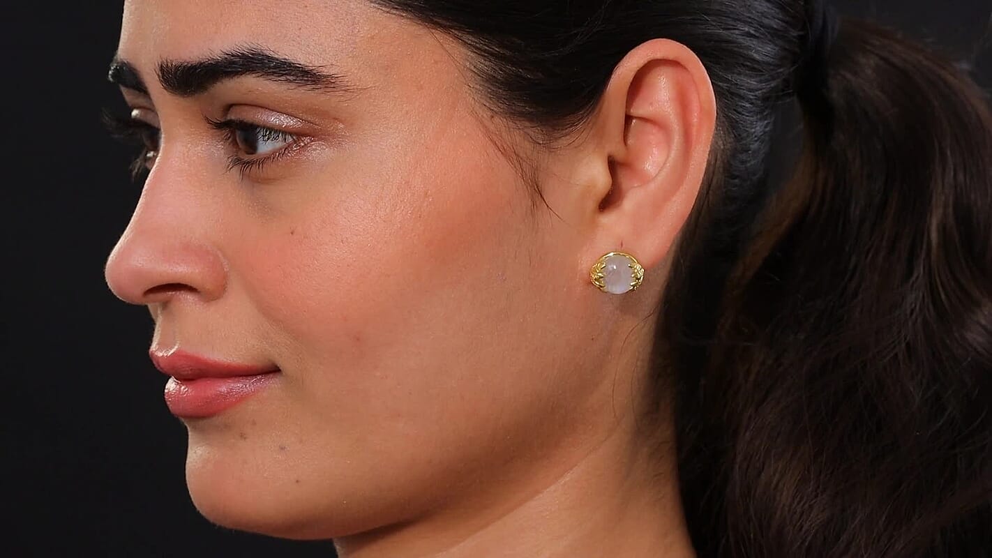 D'Joy Rainbow Moonstone 12.40 ctw Stud Earrings in 18K Vermeil Yellow Gold Over Sterling Silver