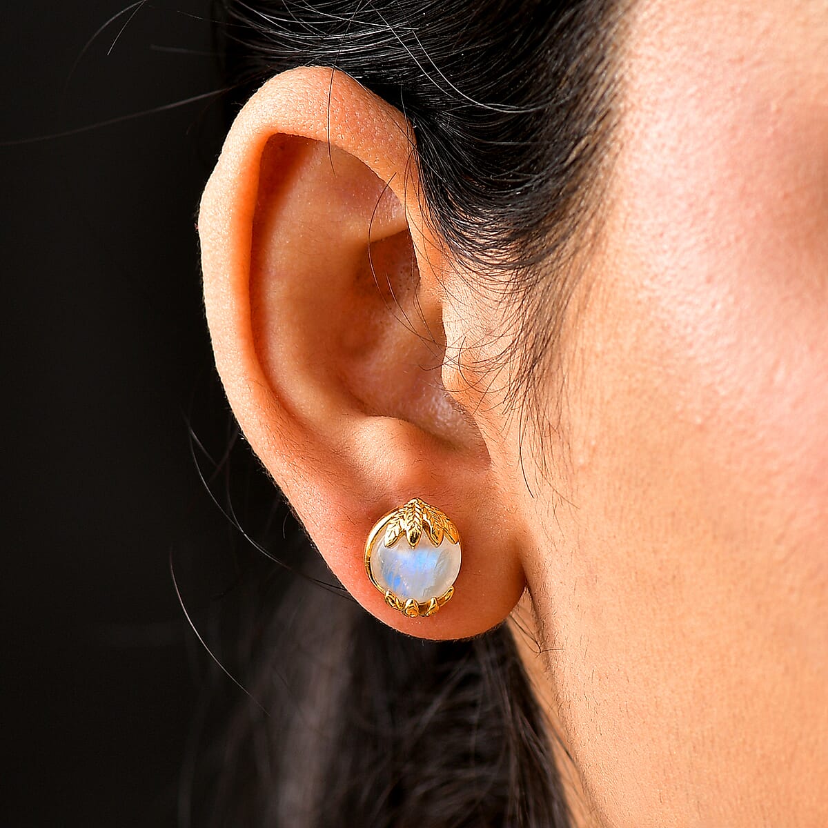 D'Joy Rainbow Moonstone 12.40 ctw Stud Earrings in 18K Vermeil Yellow Gold Over Sterling Silver image number 2