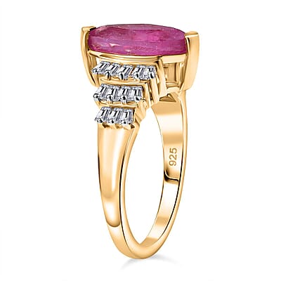 Ilakaka Hot Pink Sapphire (FF) and Moissanite 3.12 ctw Ring in Vermeil Yellow Gold Over Sterling Silver (Size 10)
