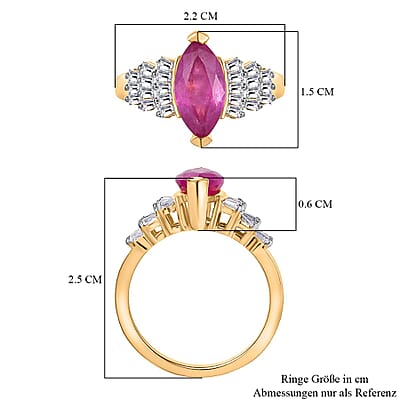Ilakaka Hot Pink Sapphire (FF) and Moissanite 3.12 ctw Ring in Vermeil Yellow Gold Over Sterling Silver (Size 10)