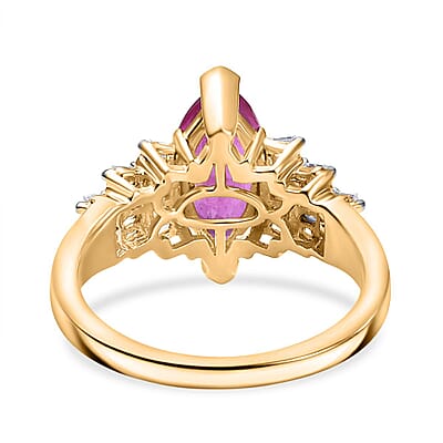 Ilakaka Hot Pink Sapphire (FF) and Moissanite 3.12 ctw Ring in Vermeil Yellow Gold Over Sterling Silver (Size 9)