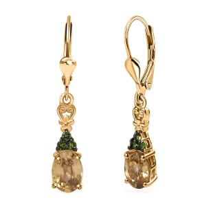 D'Joy Premium Tanzania Yellow Zircon and Chrome Diopside 2.60 ctw Celtic Heart Earrings in 18K Vermeil Yellow Gold Over Sterling Silver