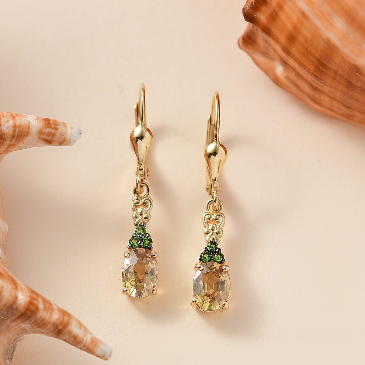 D'Joy Premium Tanzania Yellow Zircon and Chrome Diopside 2.60 ctw Celtic Heart Earrings in 18K Vermeil Yellow Gold Over Sterling Silver image number 1