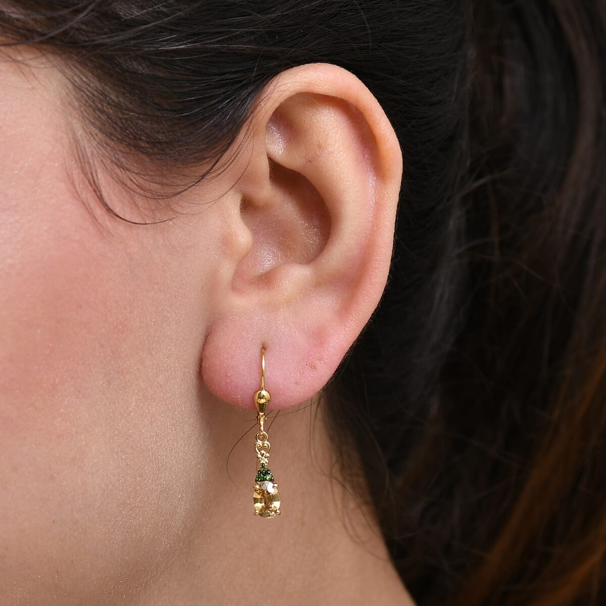 D'Joy Premium Tanzania Yellow Zircon and Chrome Diopside 2.60 ctw Celtic Heart Earrings in 18K Vermeil Yellow Gold Over Sterling Silver image number 2