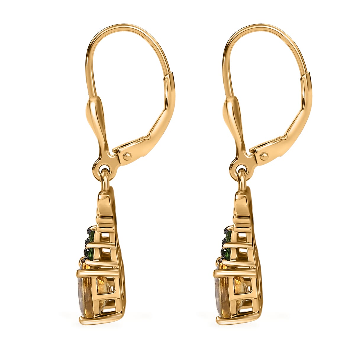 D'Joy Premium Tanzania Yellow Zircon and Chrome Diopside 2.60 ctw Celtic Heart Earrings in 18K Vermeil Yellow Gold Over Sterling Silver image number 3