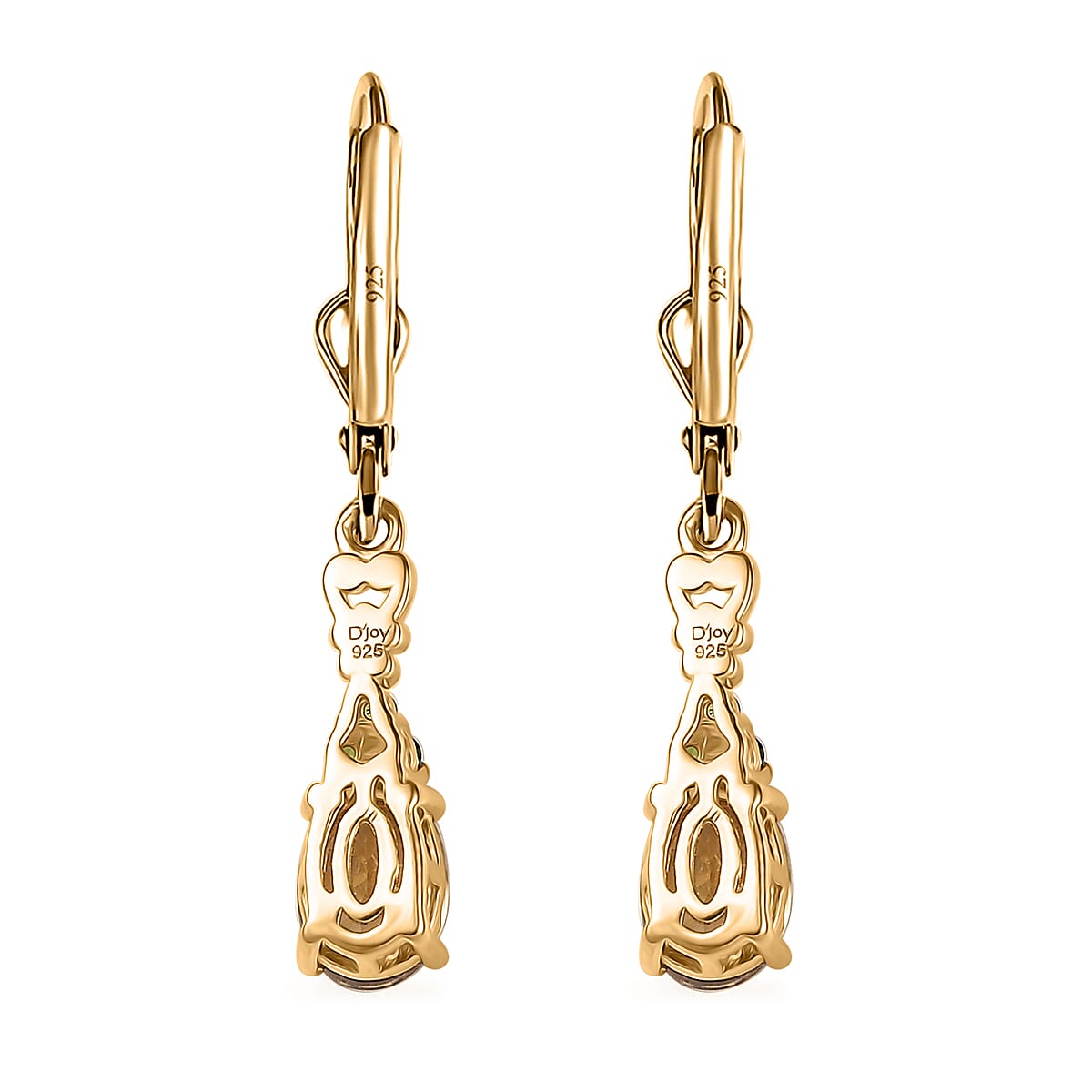 D'Joy Premium Tanzania Yellow Zircon and Chrome Diopside 2.60 ctw Celtic Heart Earrings in 18K Vermeil Yellow Gold Over Sterling Silver