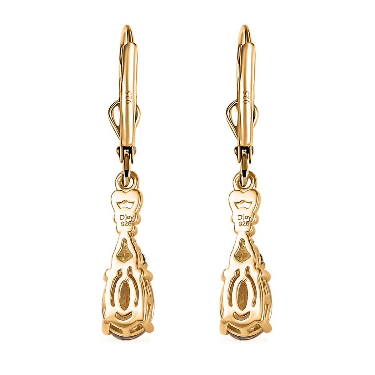 D'Joy Premium Tanzania Yellow Zircon and Chrome Diopside 2.60 ctw Celtic Heart Earrings in 18K Vermeil Yellow Gold Over Sterling Silver image number 4