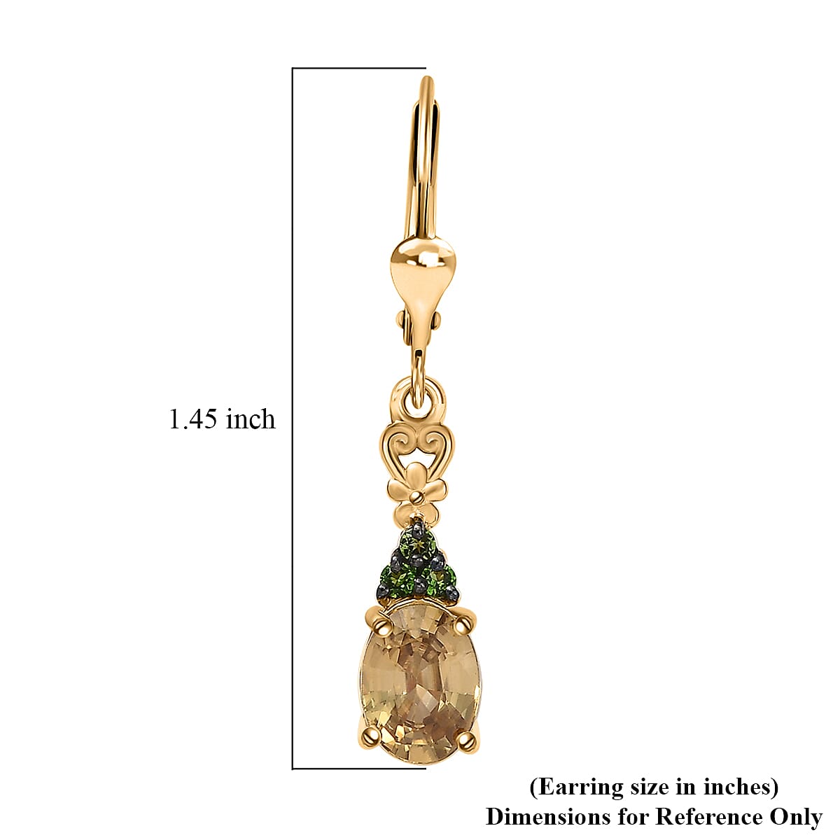D'Joy Premium Tanzania Yellow Zircon and Chrome Diopside 2.60 ctw Celtic Heart Earrings in 18K Vermeil Yellow Gold Over Sterling Silver