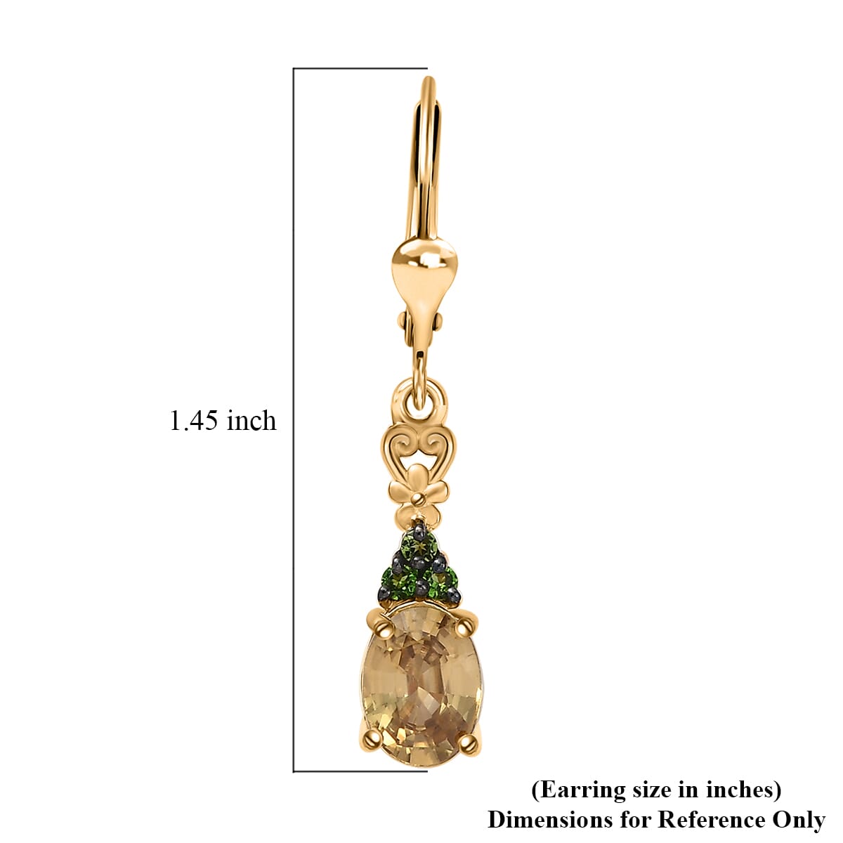 D'Joy Premium Tanzania Yellow Zircon and Chrome Diopside 2.60 ctw Celtic Heart Earrings in 18K Vermeil Yellow Gold Over Sterling Silver image number 5