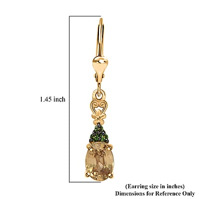 D'Joy Premium Tanzania Yellow Zircon and Chrome Diopside 2.60 ctw Celtic Heart Earrings in 18K Vermeil Yellow Gold Over Sterling Silver